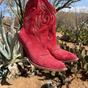 Jeffrey Campbell Red Western Suede Boots